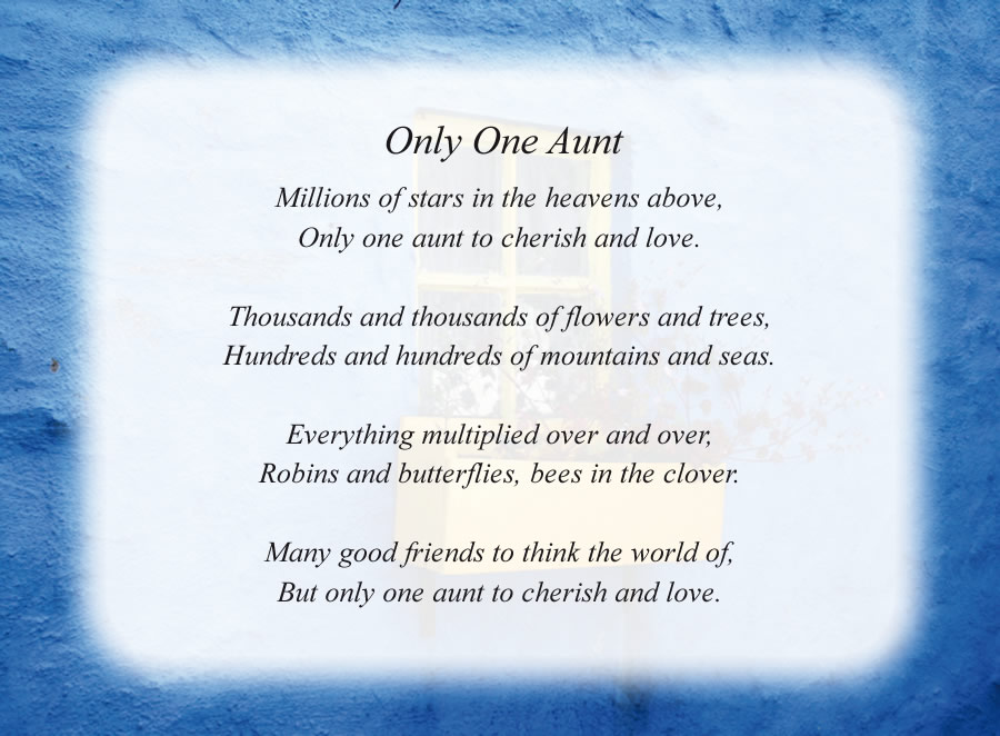 Only One Aunt poem with the Blue Wall background