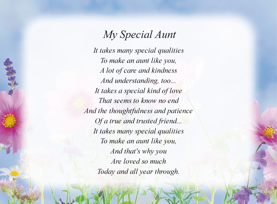 My Special Aunt poem with the Flowers and Sky background