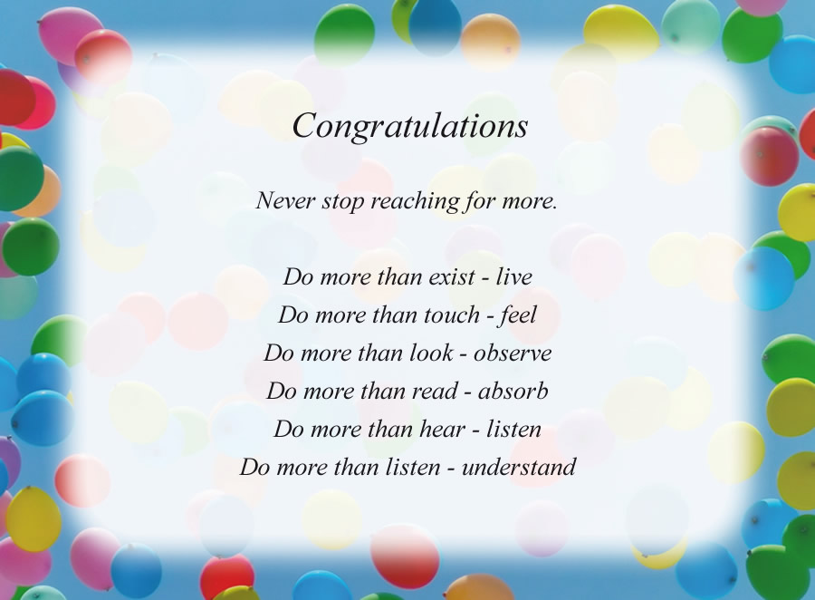 Congratulations poem with the Balloons background