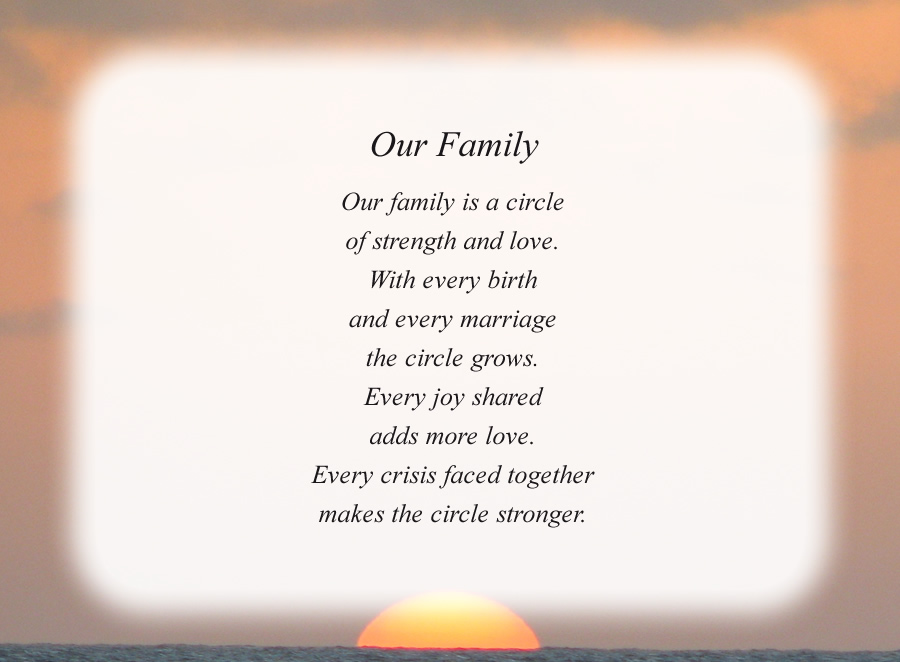 Our Family poem with the Sunset background