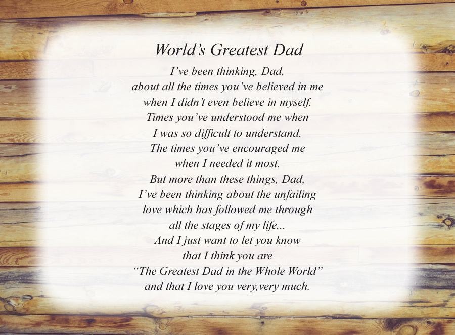 World’s Greatest Dad poem with the Wood Wall background