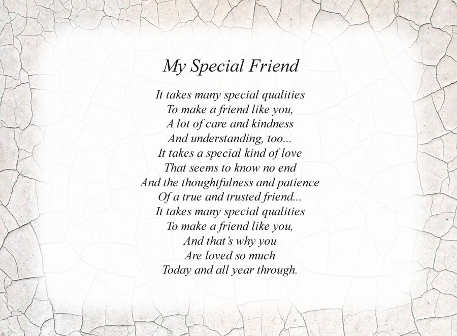 My Special Friend poem with the Crackle background