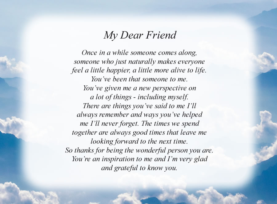 My Dear Friend(2) poem with the Mountain Clouds background