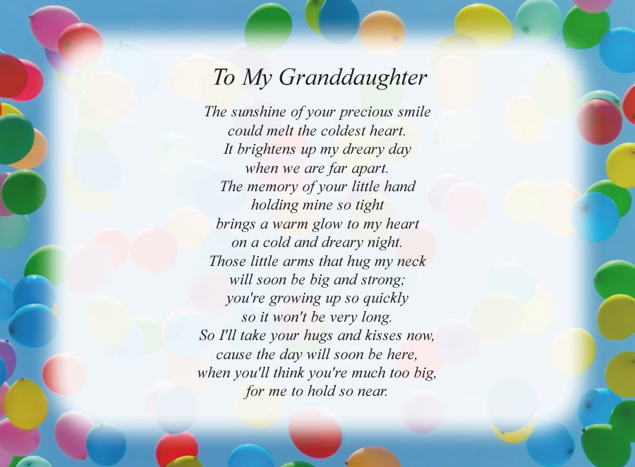 To My Granddaughter poem with the Balloons background