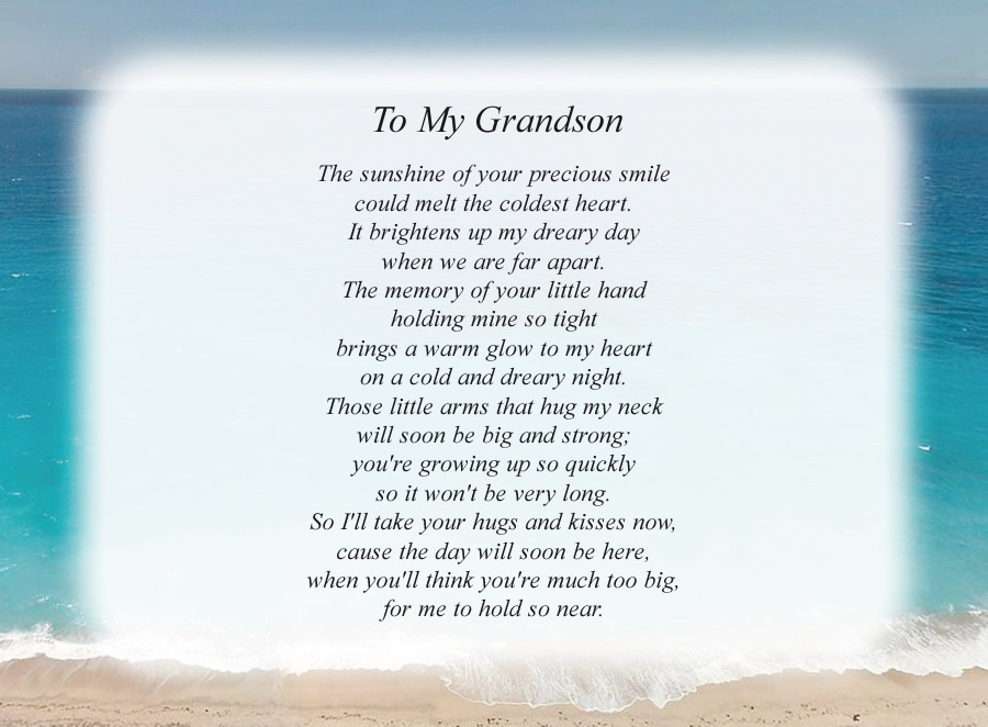 To My Grandson poem with the Beach background