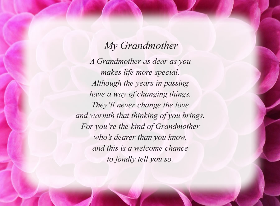 My Grandmother poem with the Pink Flower background