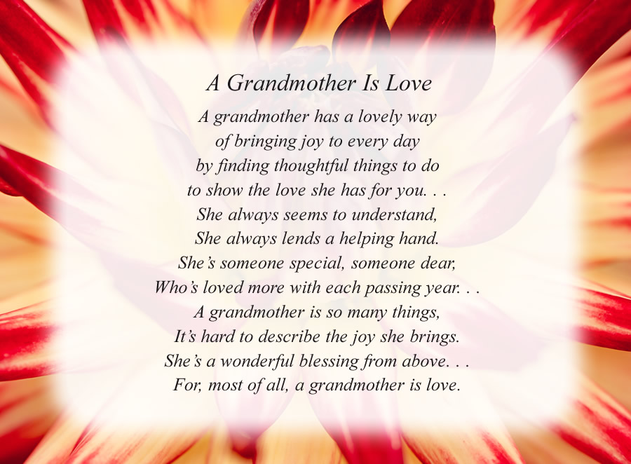 A Grandmother Is Love poem with the Red and White Flower background