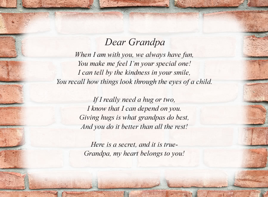 Dear Grandpa poem with the Brick Wall background