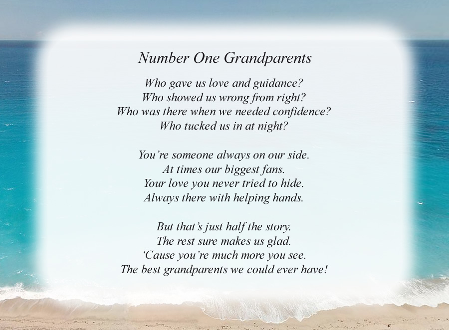 Number One Grandparents poem with the Beach background