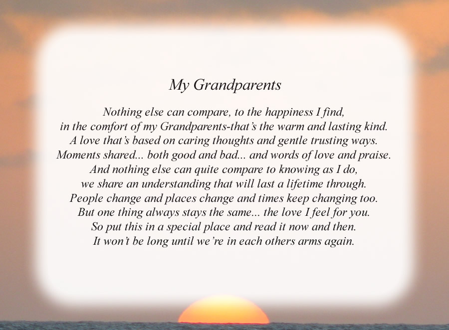 My Grandparents poem with the Sunset background
