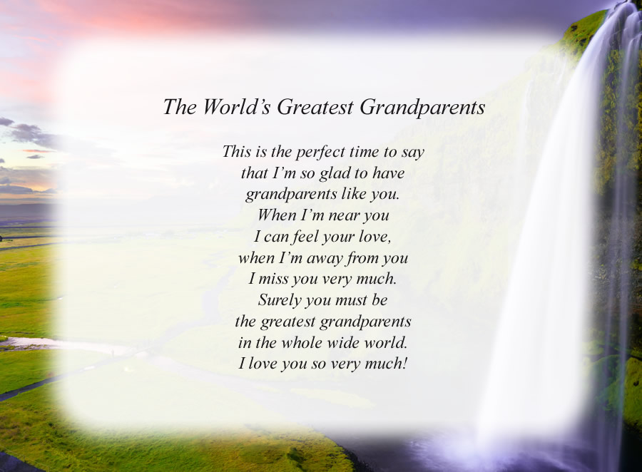 The World's Greatest Grandparents poem with the Waterfall background
