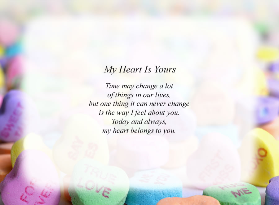 My Heart Is Yours poem with the Candy Hearts background