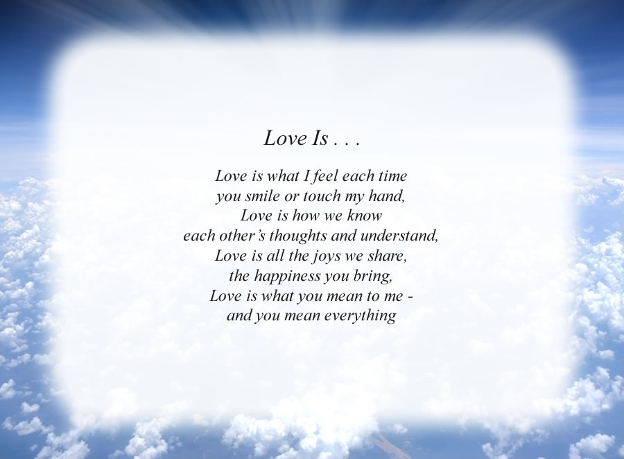 Love Is . . . poem with the Clouds and Rays background