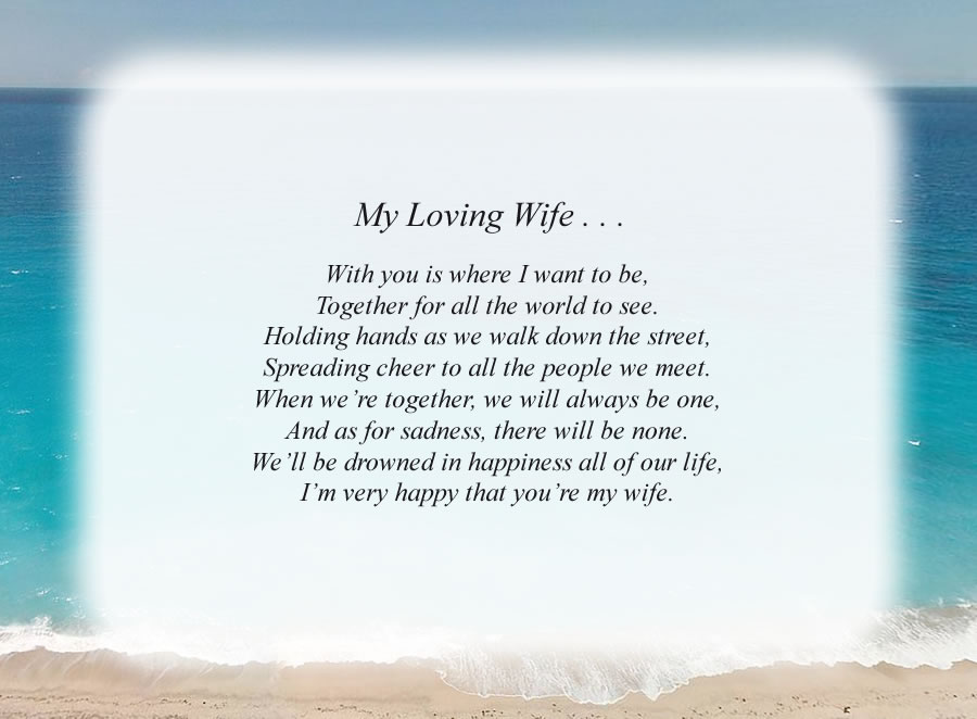 My Loving Wife . . .(1) poem with the Beach background
