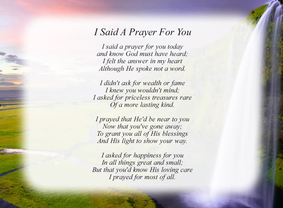I Said A Prayer For You poem with the Waterfall background