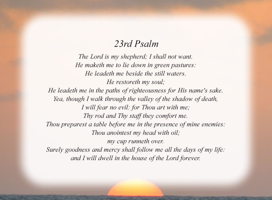 23rd Psalm poem with the Sunset background