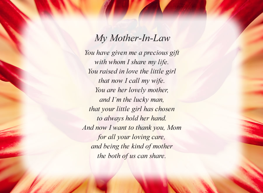 My Mother-In-Law poem with the Red and White Flower background