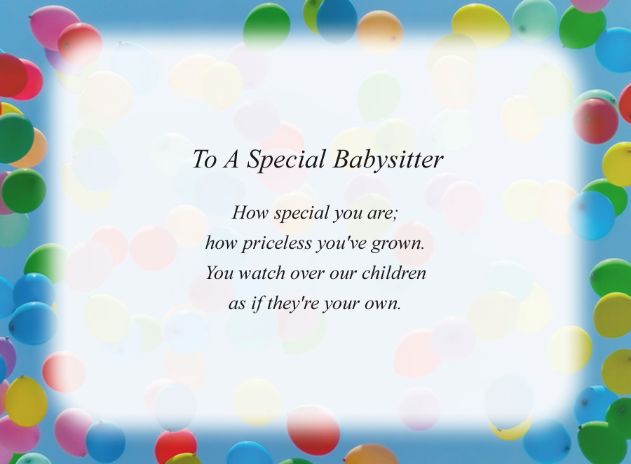To A Special Babysitter poem with the Balloons background