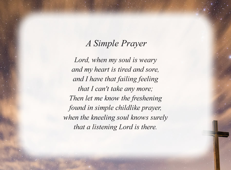 A Simple Prayer poem with the Cross and Night Sky background
