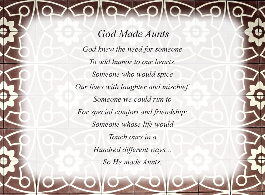 God Made Aunts poem with the Designer background