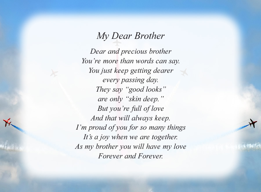 My Dear Brother poem with the Planes background