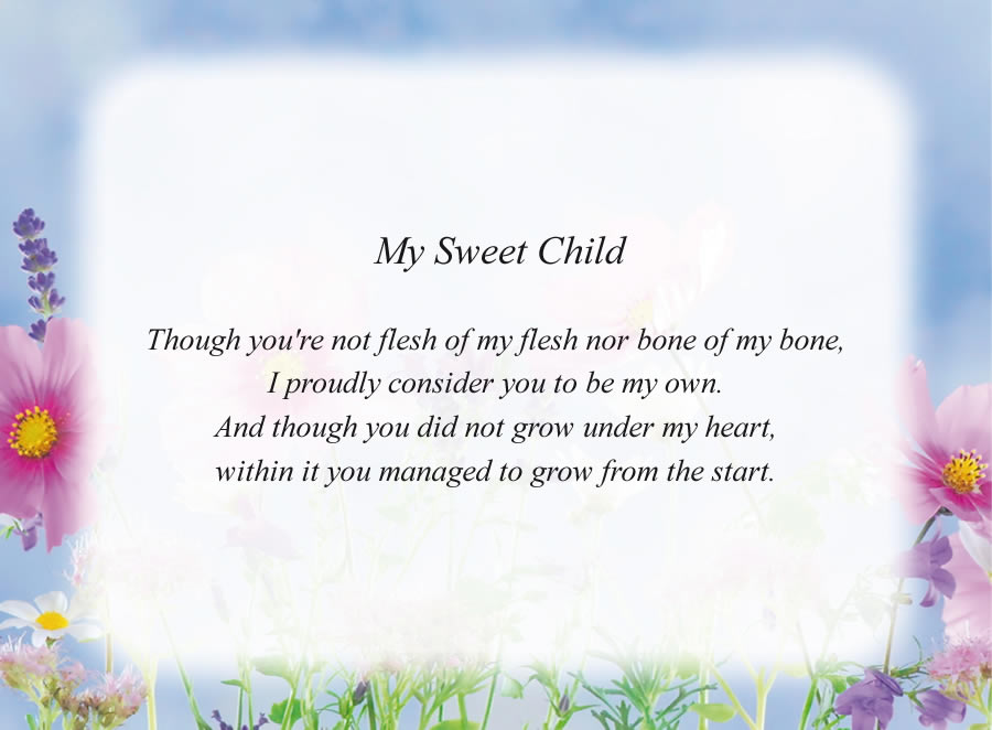 My Sweet Child poem with the Flowers and Sky background