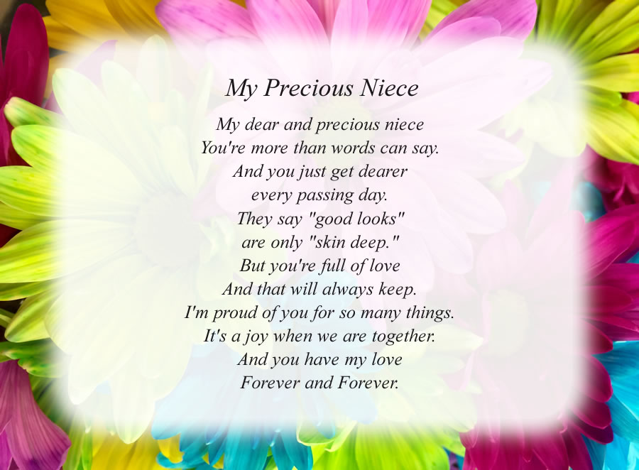 My Precious Niece poem with the Flowers background