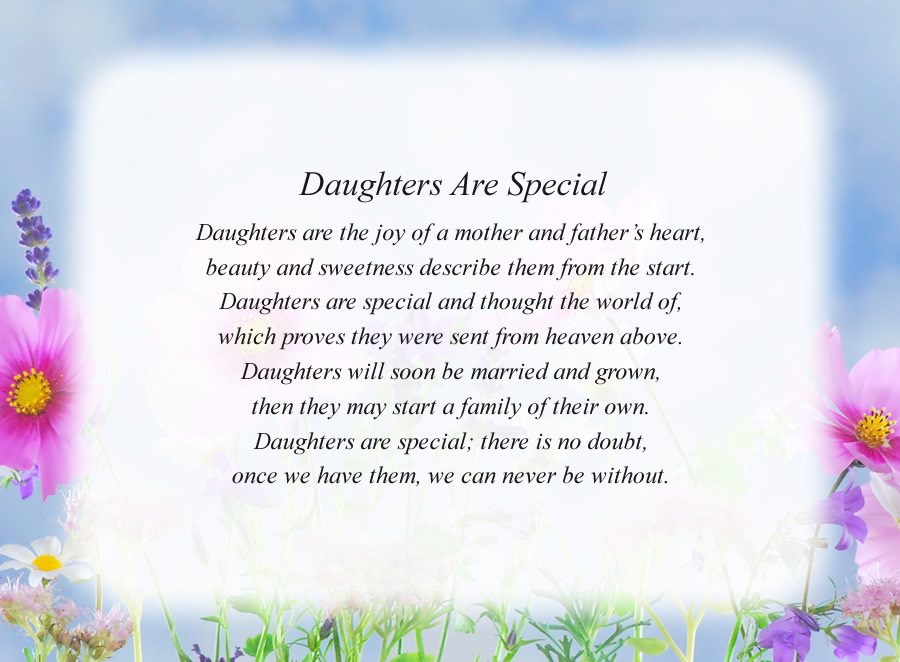 Daughters Are Special poem with the Flowers and Sky background