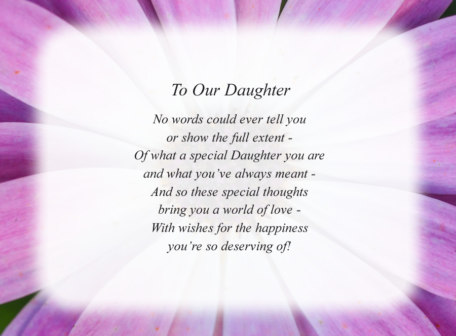 To Our Daughter poem with the Purple Flower background