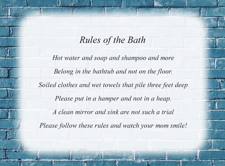 Rules Of The Bath poem with the Blue Brick Wall background