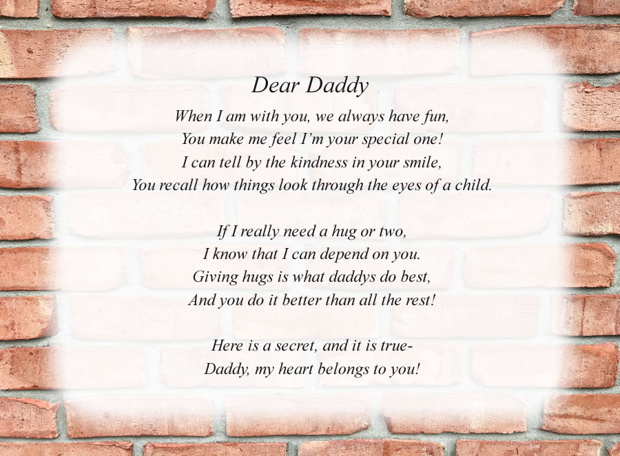 Dear Daddy poem with the Brick Wall background