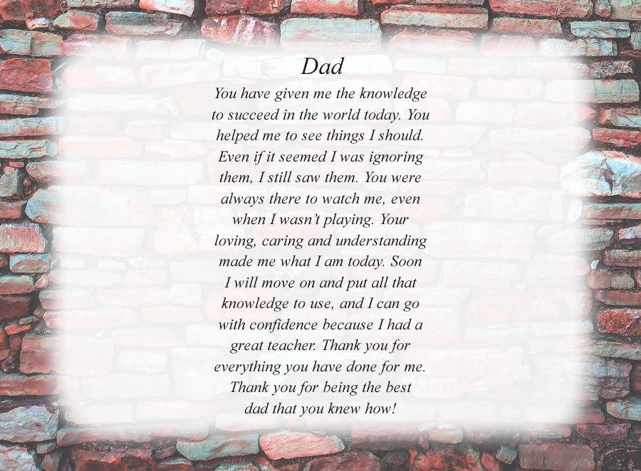 Dad(4) poem with the Colored Brick Wall background