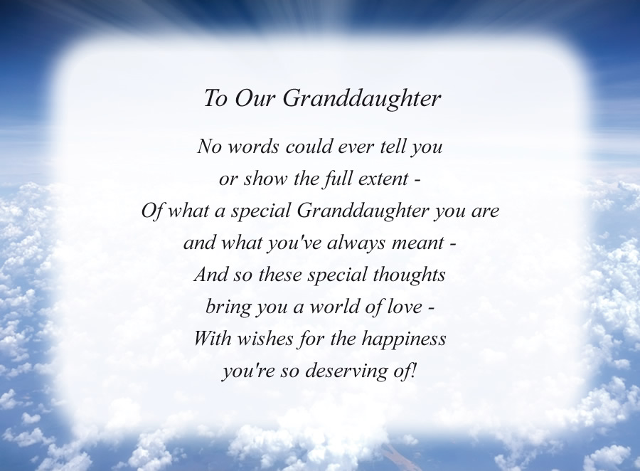 To Our Granddaughter poem with the Clouds and Rays background