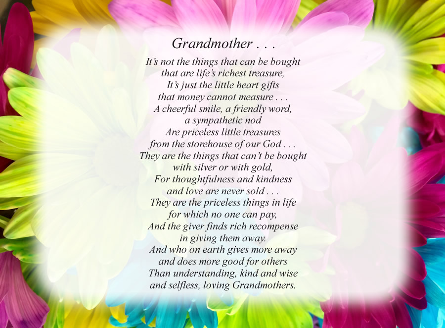 Grandmother . . . poem with the Flowers background
