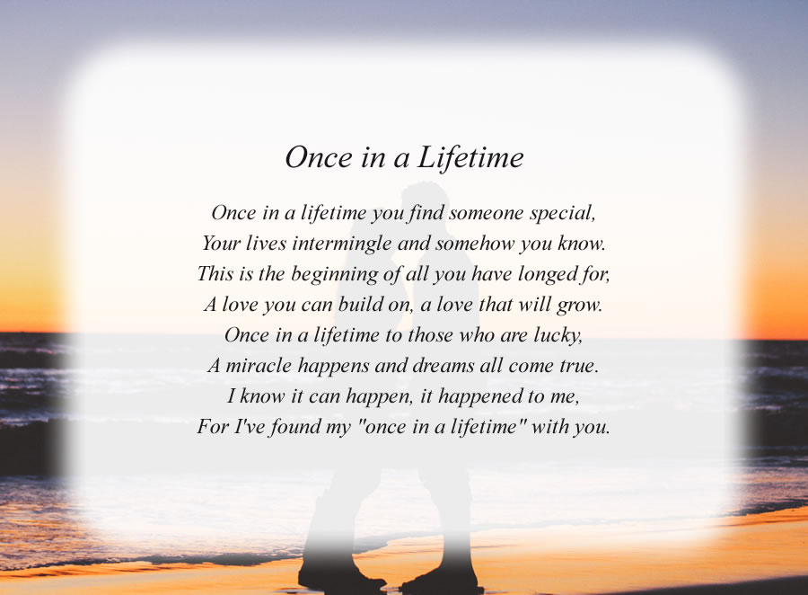 Once in a Lifetime poem with the Lovers background
