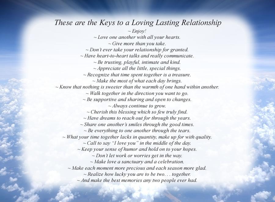 Keys to a Loving Lasting Relationship poem with the Clouds and Rays background