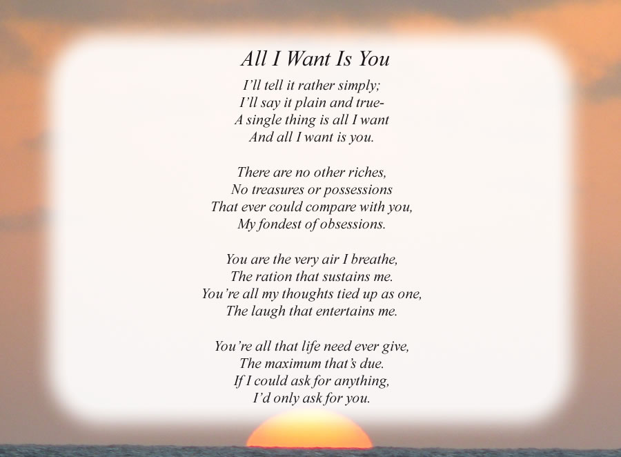 All I Want Is You poem with the Sunset background