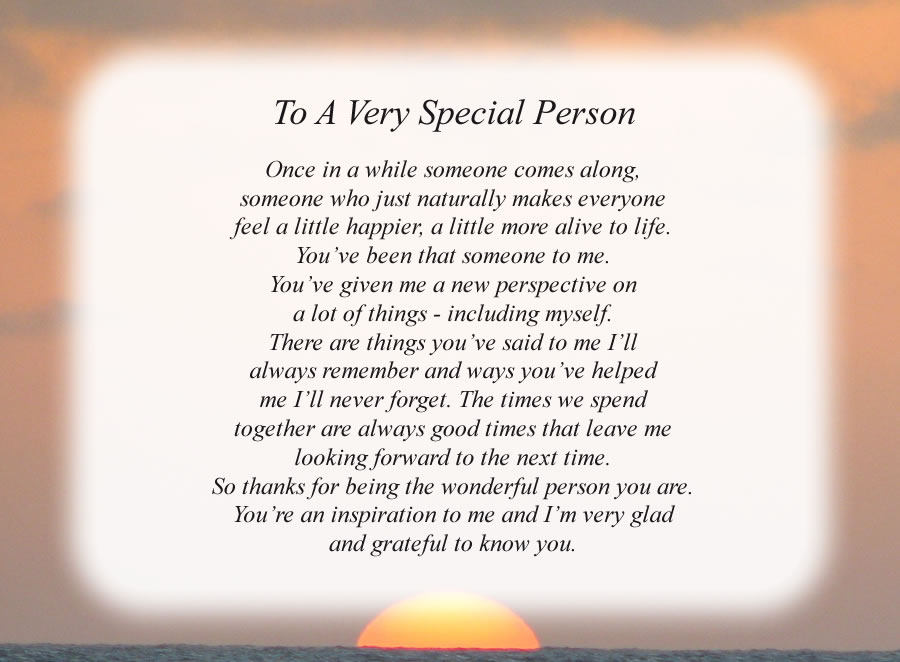 To A Very Special Person poem with the Sunset background