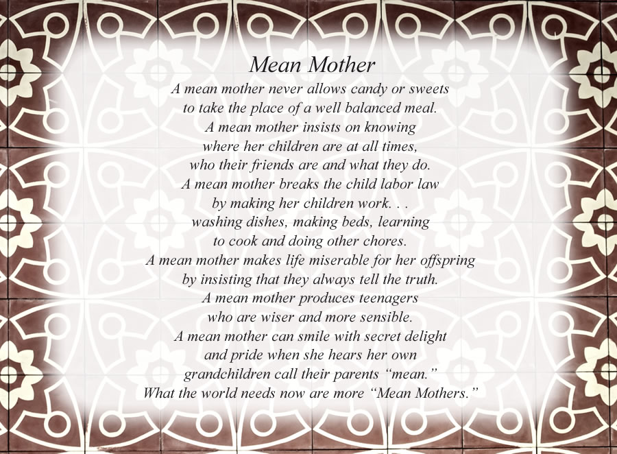 Mean Mother poem with the Designer background