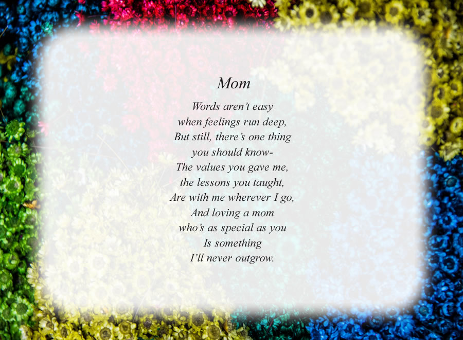 Mom poem with the Colorful Flowers background