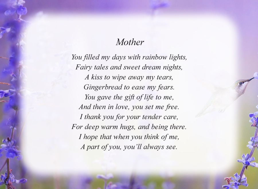 Mother(5) poem with the Hummingbird background