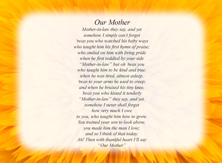 Our Mother poem with the Yellow Flower background