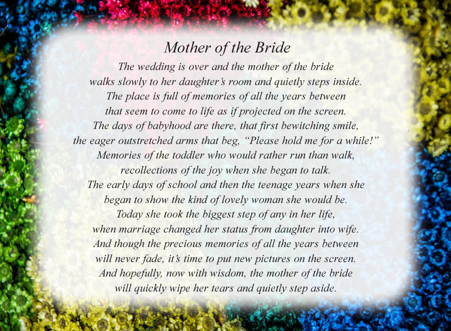 Mother of the Bride poem with the Colorful Flowers background