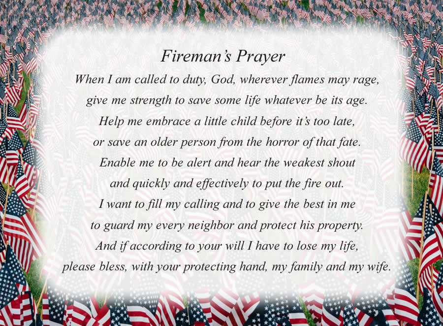 Fireman's Prayer poem with the American Flags background