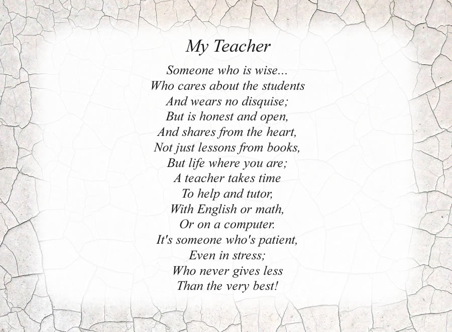 My Teacher poem with the Crackle background