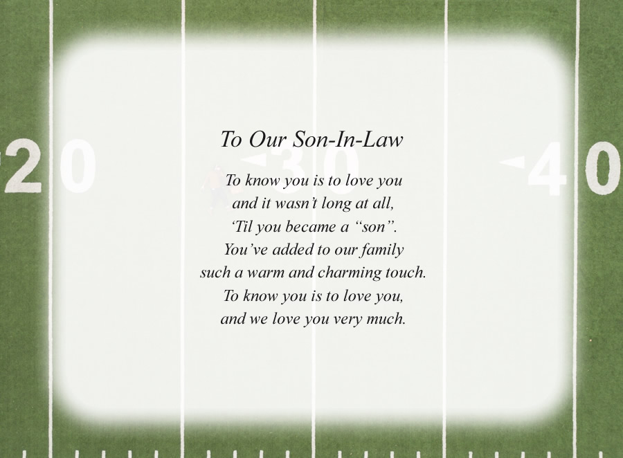 To Our Son-In-Law poem with the Football Field background