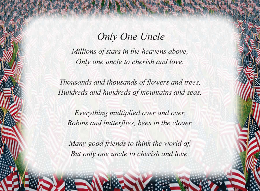 Only One Uncle poem with the American Flags background